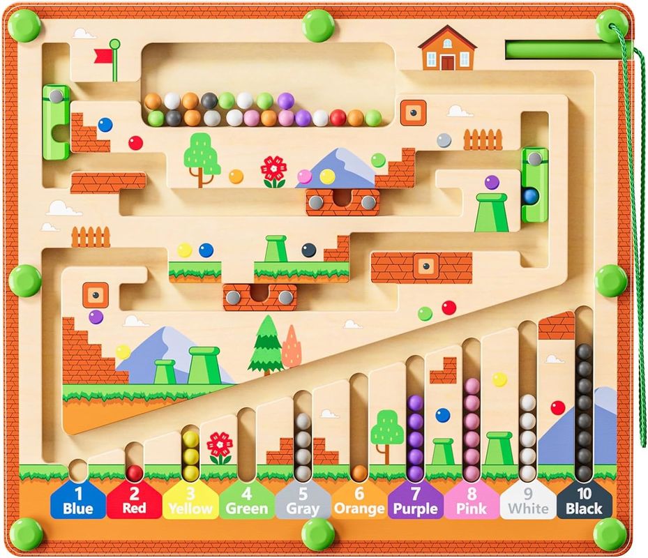 Güçlü manyetik ahşap bulmaca tahtası renkleri ve sayıları Montessori labirent oyuncakları küçük çocuklar için