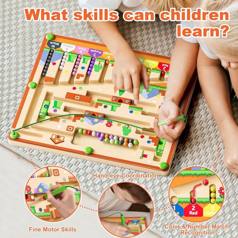 Güçlü manyetik ahşap bulmaca tahtası renkleri ve sayıları Montessori labirent oyuncakları küçük çocuklar için