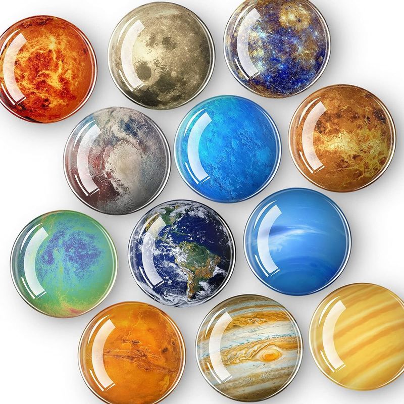 12PCS Güçlü Gezegenler Cam Buzdolabı Mıknatısı